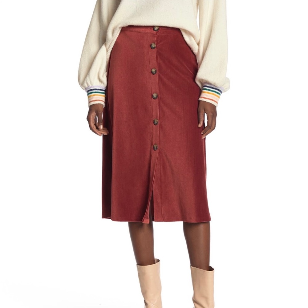Elodie Button Front Corduroy Midi Skirt